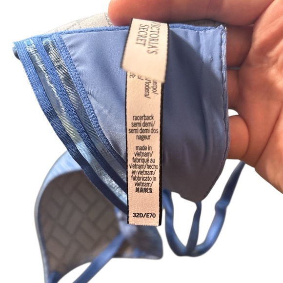 VICTORIAS SECRET Blue Racerback Semi Demi Cup Bra 32D - Picture 3 of 3